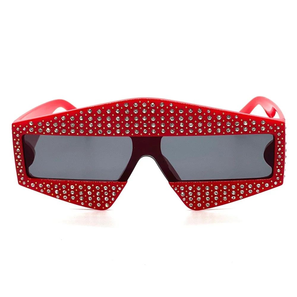 Red Sunglasses Adorned Multilayered Unique Diamond Sparkling Crystal Cool Lentes